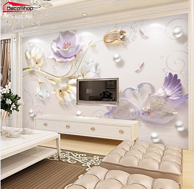 Tranh Dán Tường 3D Đôi Thiên Nga E007