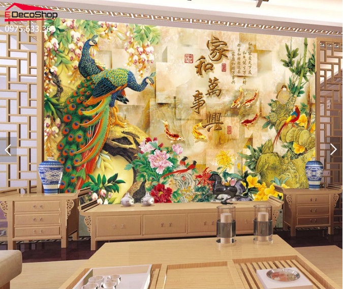 Tranh Dán Tường 3D chim công E008