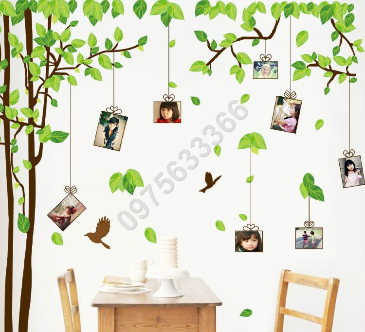 Decal trang trí đẹp cây lá xanh và khung ảnh E007
