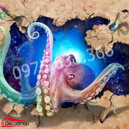 Tranh Dán Tường 3D Bạch Tuộc E009