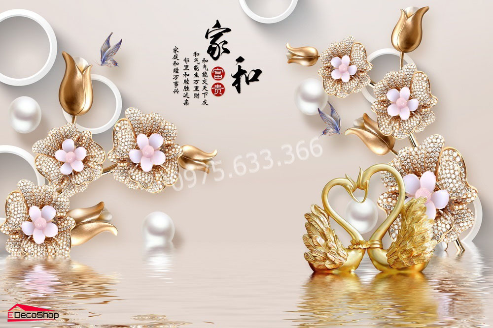 Tranh Dán Tường 3D Đôi Thiên Nga E010