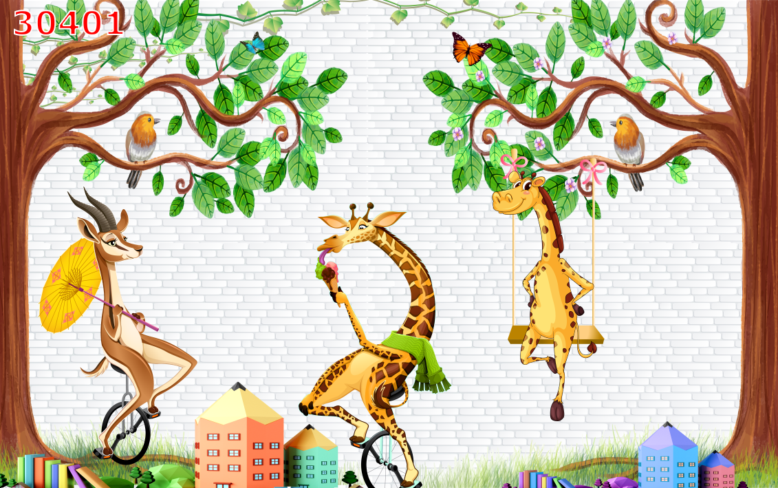 Tranh Dán Tường 3D Trẻ Em Hươu Cao Cổ E016