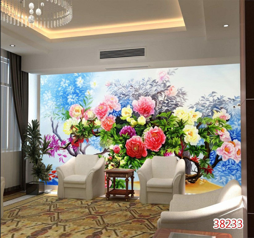 Tranh Dán Tường 3D Hoa Mẫu Đơn E038